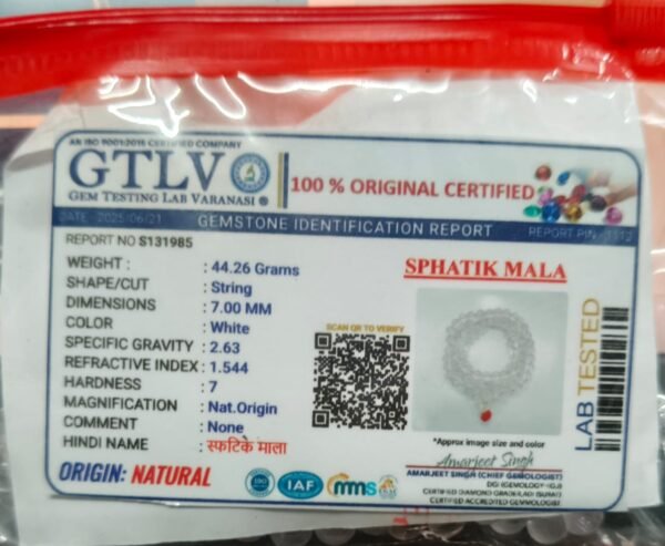 sphatik mala with lab test certificate