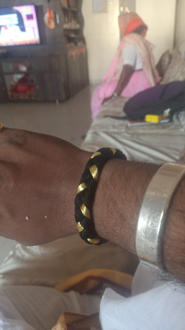 Kashi Raksha Kaal Bhairav Dhaga, Raksha Kavach for wrist Golden Colour - Kashi Pujan
